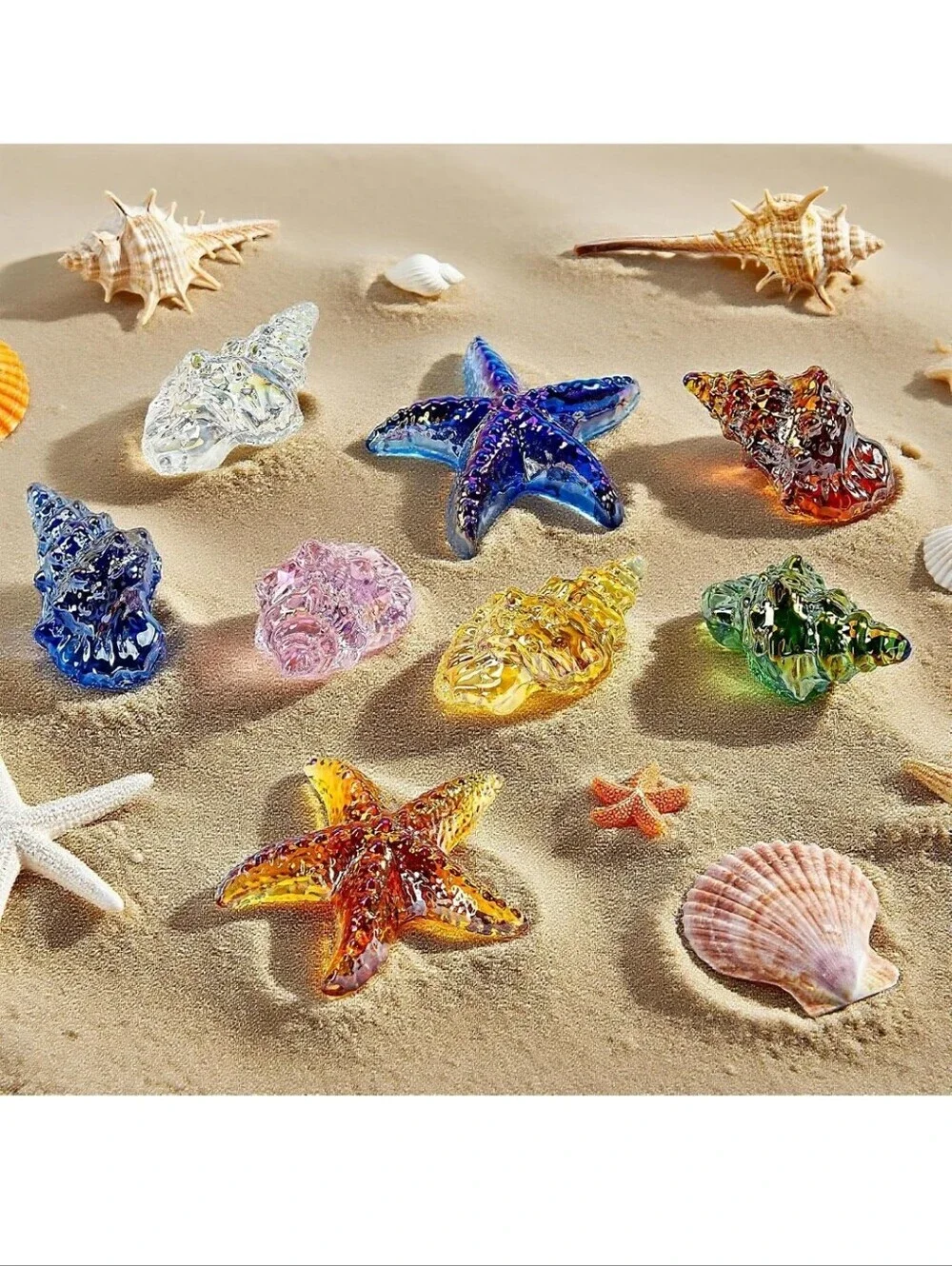 Hand-Blown Glass Shell Accent - Multicolor Set